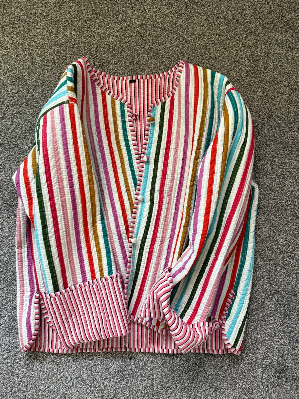 Colorful Striped Button-Front Quilted Jacket - Multi Stripe